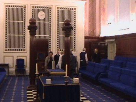 The Craft masonry (1st to 3rd degree) lodge room at Bristol Freemasons Hall, Park Street